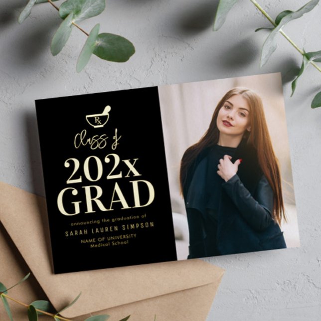 gold lettering pharmacy graduation announcement (Creator Uploaded)