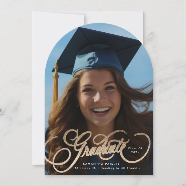 Gold Lettering Photo Arch High School Graduation Invitation (Front)