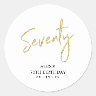 Gold Lettering Seventy 70th Birthday Party Favour  Classic Round Sticker