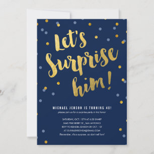 Gold Lettering Surprise Party Invitations for Him