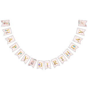 Gold Letters and Unicorns Happy Birthday Bunting