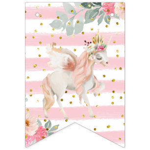 Gold Letters and Unicorns Happy Birthday Bunting F