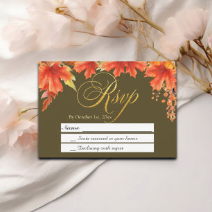 Gold Letters Fall Floral Maple Leaves Wedding RSVP