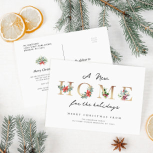 gold letters holiday moving announcement postcard