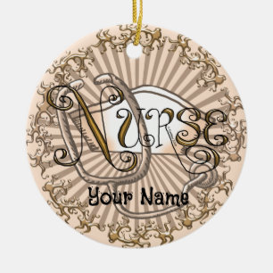 Gold Letters Nurse  Ceramic Tree Decoration