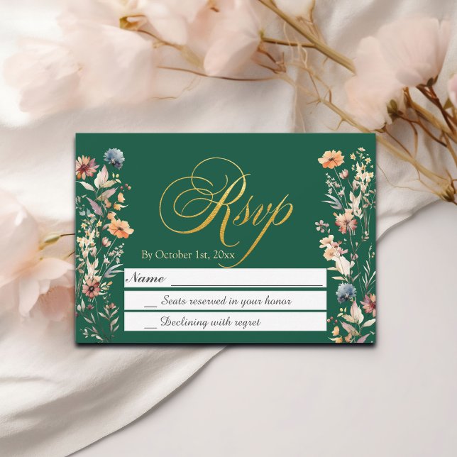 Gold Letters Wildflowers Wedding RSVP Card (Creator Uploaded)