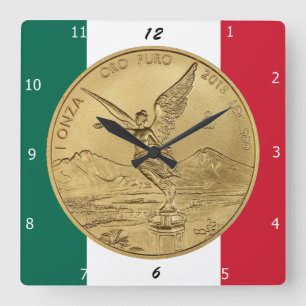 GOLD LIBERTAD COIN SQUARE WALL CLOCK