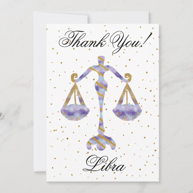 Gold Libra 1st Birthday & Big Photo Thank You Card (Front)