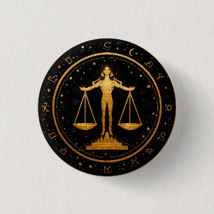 Gold Libra Zodiac Scales 3 Cm Round Badge