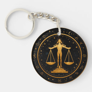 Gold Libra Zodiac Scales Key Ring