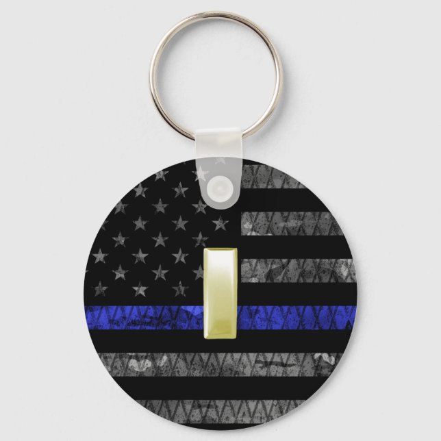 (Gold) Lieutenant Thin Blue Line Distressed Flag Key Ring (Front)