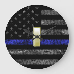 (Gold) Lieutenant Thin Blue Line Distressed Flag Large Clock