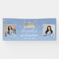Gold Light Baby Blue Photo Birthday Quinceanera