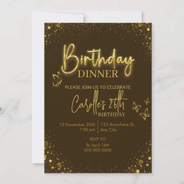 Gold Light  Birthday Dinner Invitation (Front)