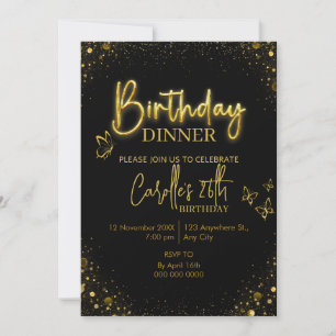 Gold Light  Birthday Dinner Invitation