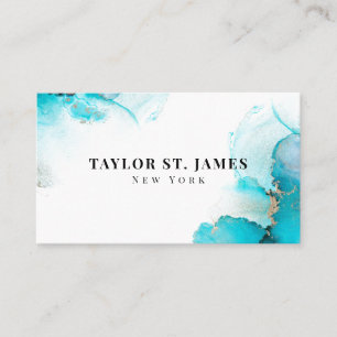 Gold Light Blue Painting Splatter Professional Bus Business Card