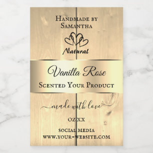 Gold Light Brown Wood Grain Product Labels Hearts