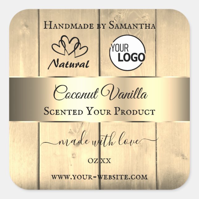 Gold Light Brown Wood Grain Product Labels Logo (Front)