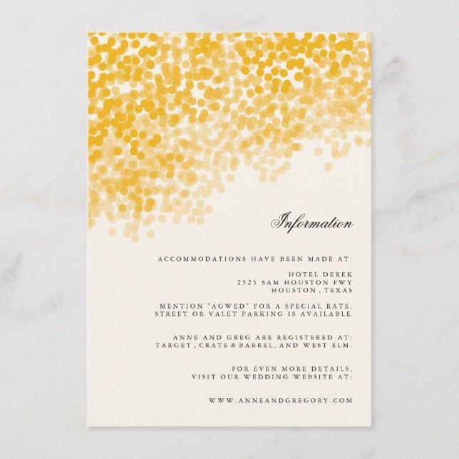 Gold Light Shower Wedding Information Insert Card (Front)