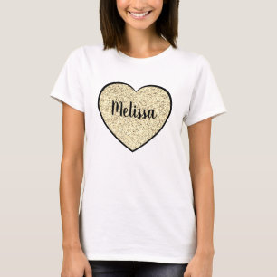 Gold light soft glitter sparkles Heart custom name T-Shirt
