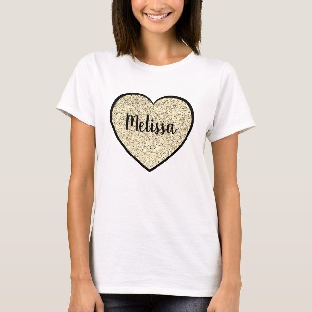 Gold light soft glitter sparkles Heart custom name T-Shirt (Front)