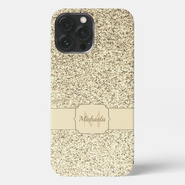 Gold light soft glitter sparkles Monogram iPhone Case (Back)