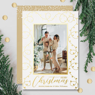 Gold Light Strand Photo Christmas Foil Holiday Card