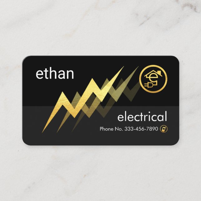 Gold Lightning Powers Letter-e Electric Business Card (Front)