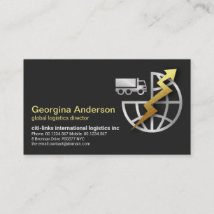 Gold Lightning Silver Globe Truck Logistics Business Card