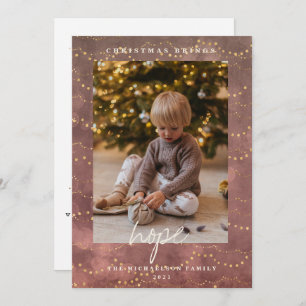 Gold Lights Bokeh Christmas Photo Holiday Card
