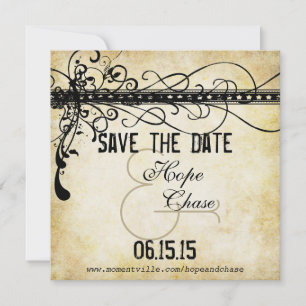 Gold Lights Burnt Black Funky Swirls Save the Date