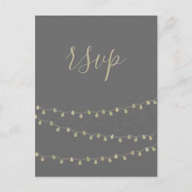 Gold lights chalkboard wedding rsvp postcards (Front)
