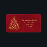Gold Lights Christmas Tree on Red Return Address Label<br><div class="desc">These beautiful return address labels feature a festive design that is at once traditional and modern. There is a Christmas tree made completely of gold lights on a marbled crimson red background with your name and address off to the right.</div>
