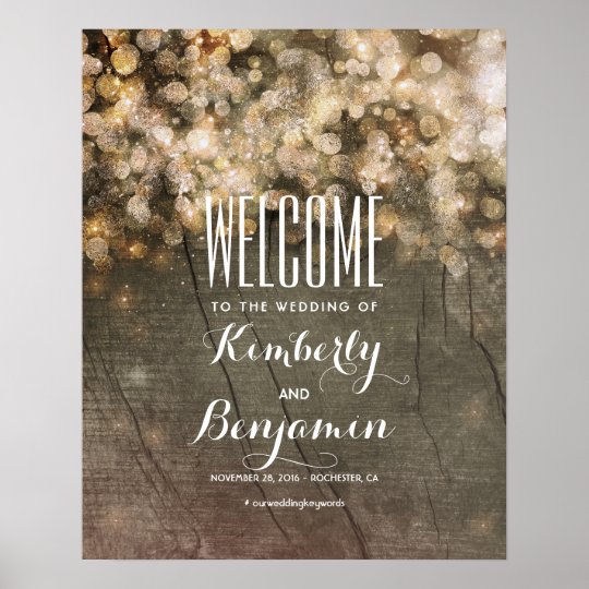 Gold Lights Rustic Country Wedding Welcome Sign Poster