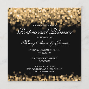 Gold Lights Wedding Rehearsal Dinner Invitation