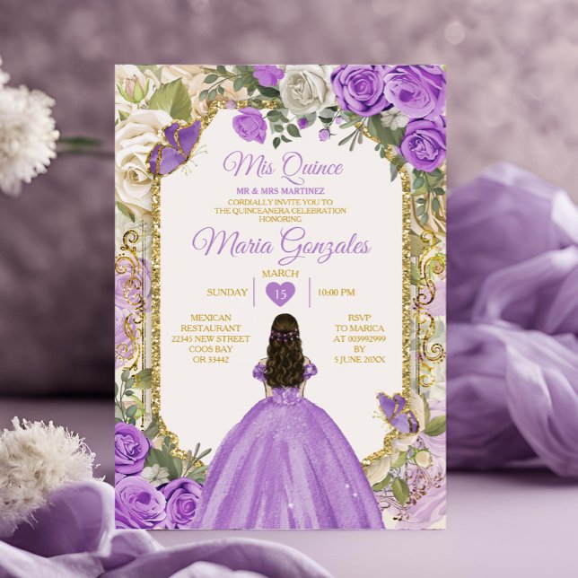 Gold Lilac Mis Quince 15 Anos Quinceañera Crown Invitation (Creator Uploaded)