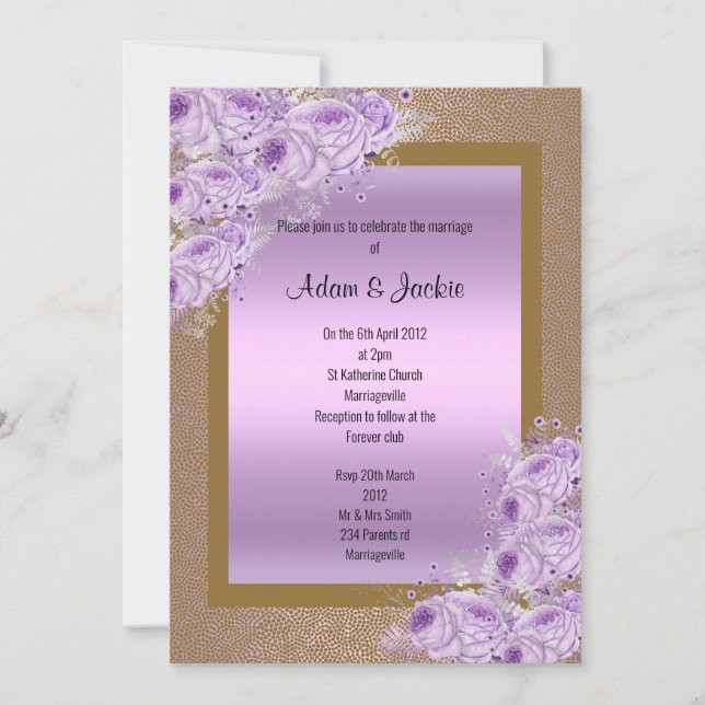 Gold Lilac Purple Elegant Wedding Engagement Invitation (Front)