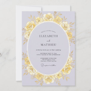 Gold Lilac Rose Wedding Invitation