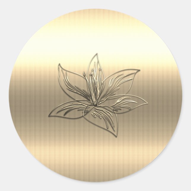 Gold Lily Floral Classic Round Sticker (Front)
