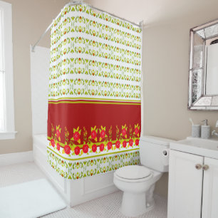 Gold Lime Green and Burgundy Shower Curtain