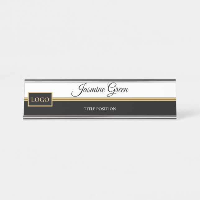 Gold Line And White And Black Desk Name Plate (Front)