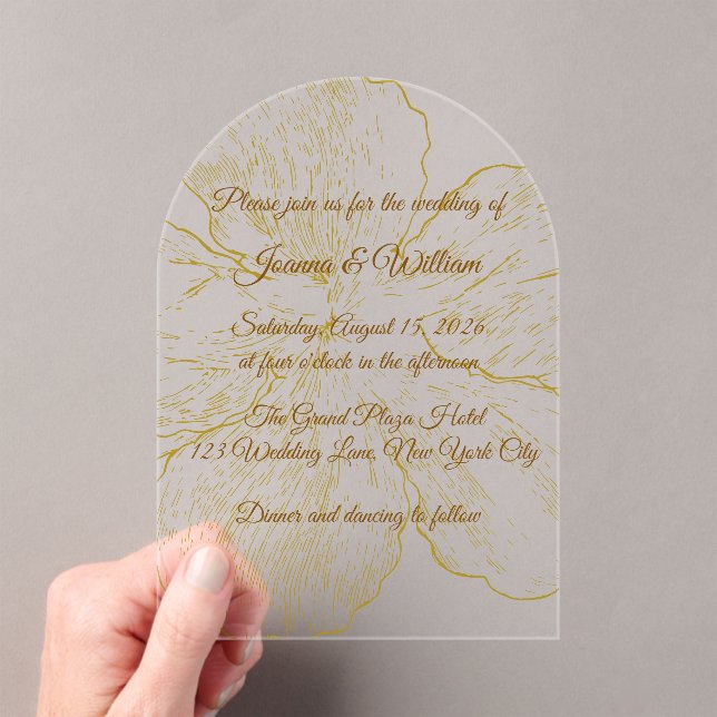 Gold Line Art Acrylic Wedding Invitation (Insitu (Handheld))