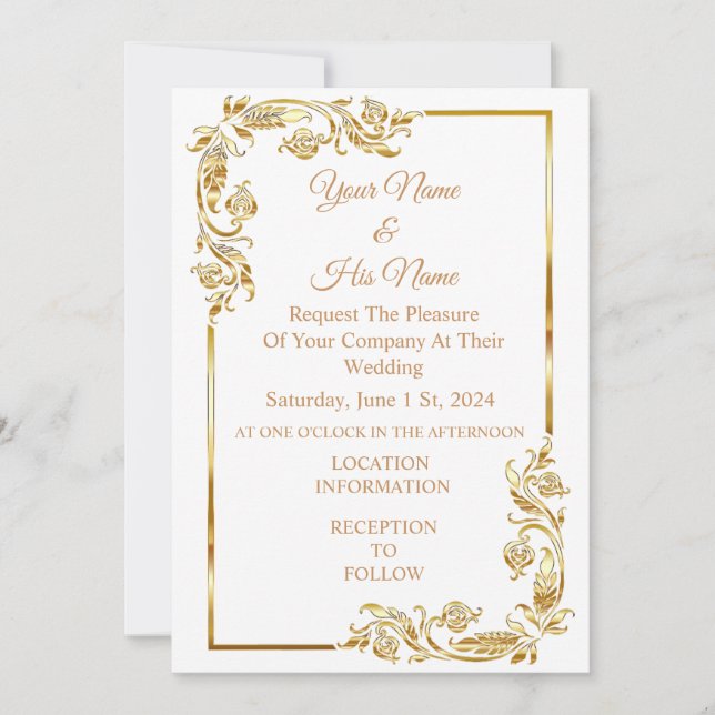 Gold Line Art Border Thunder_Cove  Invitation (Front)