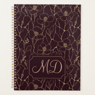 Gold Line Art Floral Dark Academia Style Schedule Planner