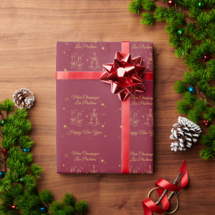 Gold Line Art New Year Design Wrapping Paper