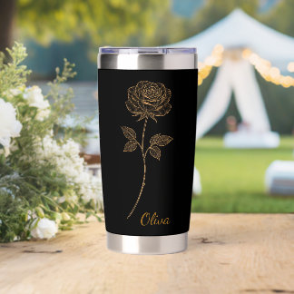 Gold Line Art Rose Custom Name Gift Insulated Tumbler