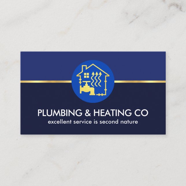 Gold Line Blue Shades Plumbing Service Business Card (Front)