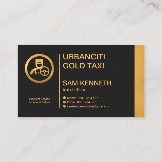 Gold Line Column Exquisite Black Chauffeur Business Card (Front)