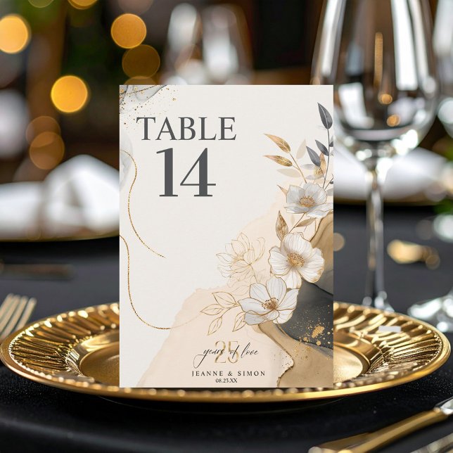 Gold Line Floral 25th Anniversary Table Num ID1169 Invitation (Creator Uploaded)