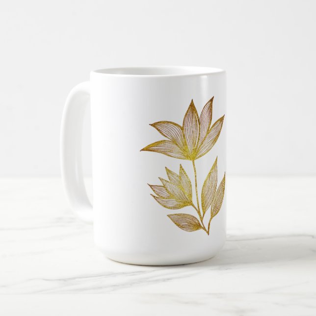 Gold Line Floral Coffee Mug (Front Left)